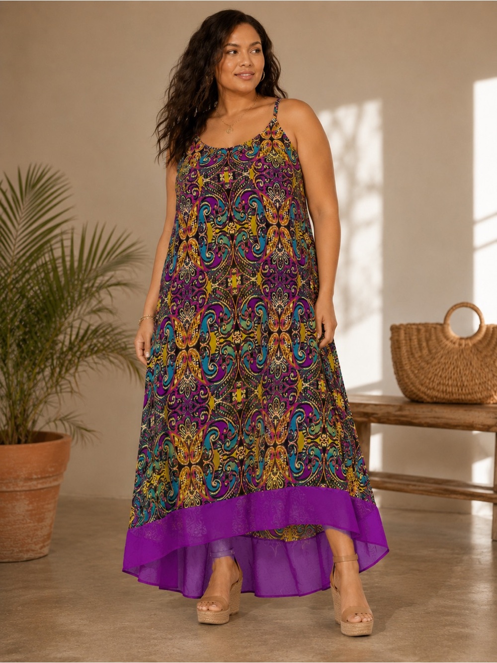 Lane Bryant Purple Paisley High-Low Maxi Dress